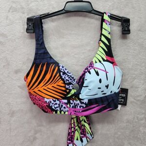 Bar III‎ Swim Bikini Top Womens Size XS Palm Prowl Knotted Tie Front Multi Color